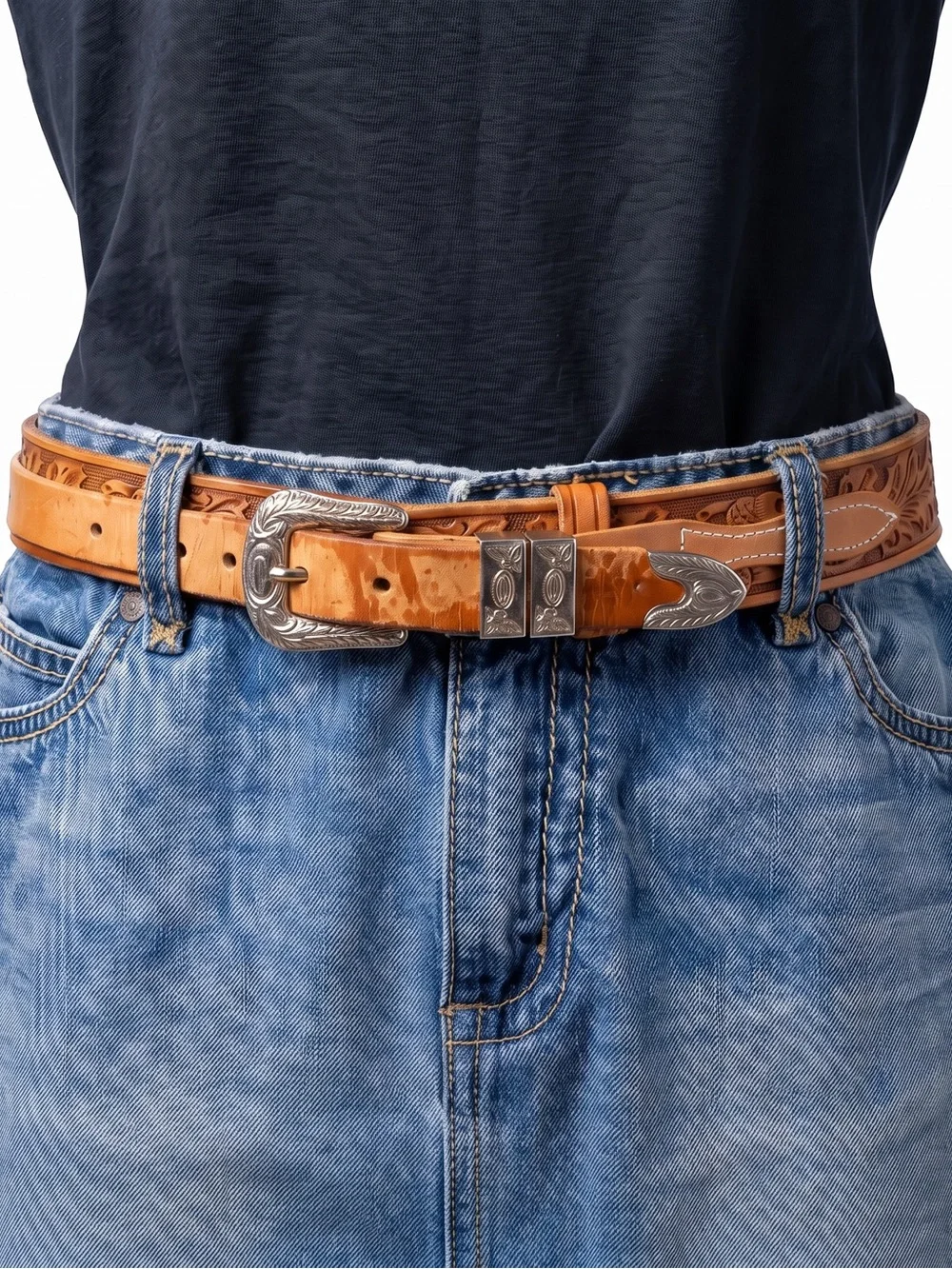 Chambers Vintage Leather Belt Hand Finished Burris Saddlery Silver Buckles 80's